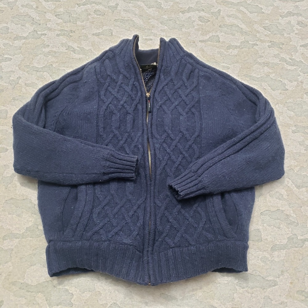 Carraig Donn Sweater Womens XXL Blue Full Zip Grandma Core 100% Wool Cable Knit